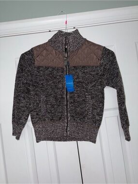 Gioberti boy’s Full Zip Mock Neck Knit Sweater Quilted Brown/Gray kid size 7